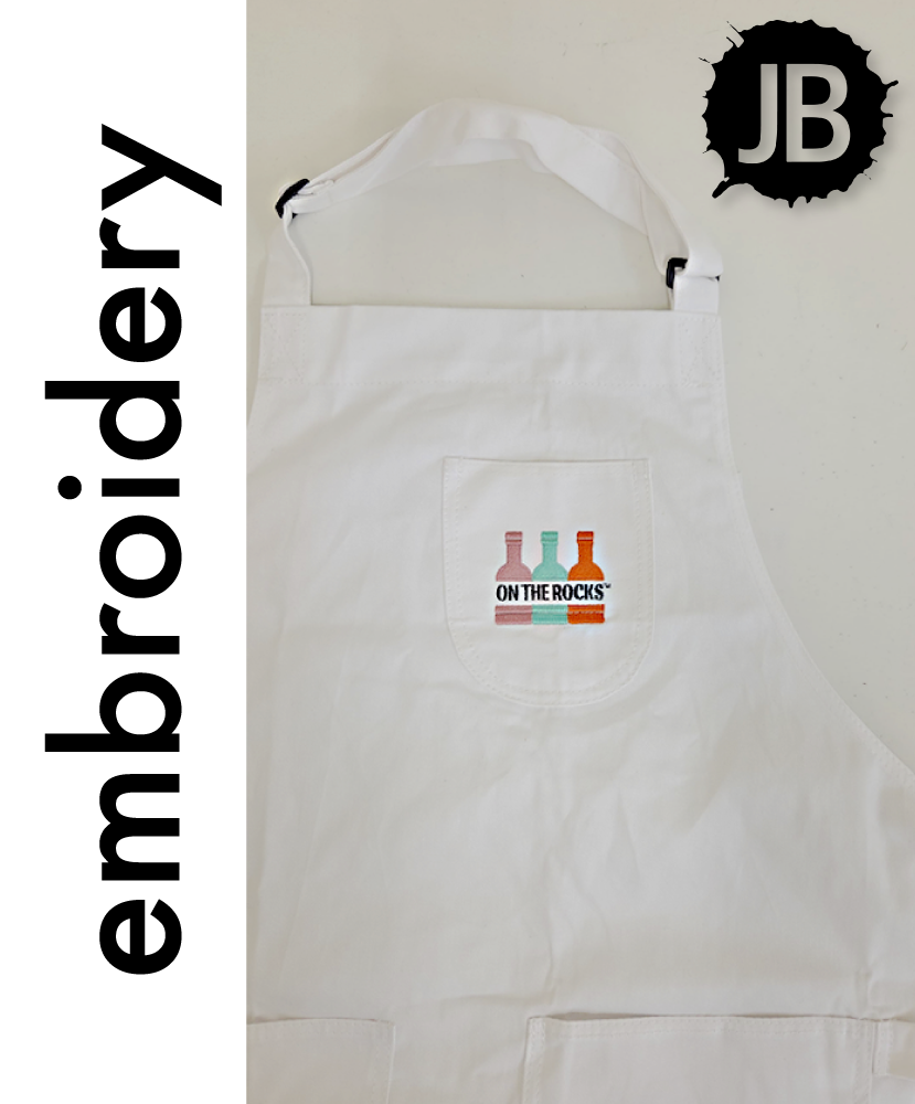On The Rocks embroidered apron by JB Screen Printing and Embroidery